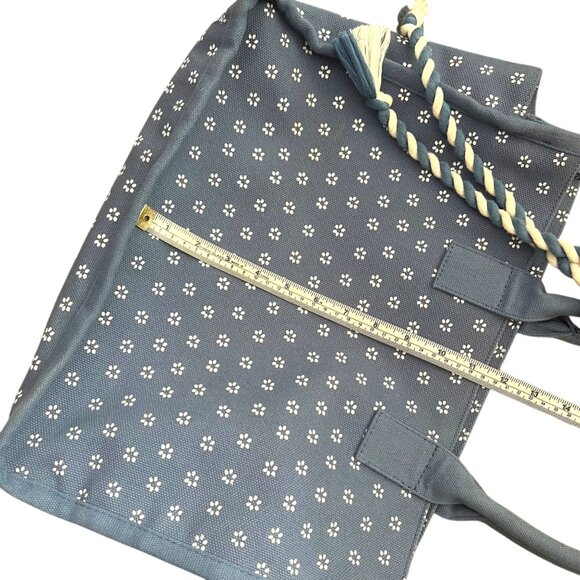J. Crew Floral Chambray Canvas Structured Tote Blue Boho Coastal Beach Picnic - Picture 10 of 16